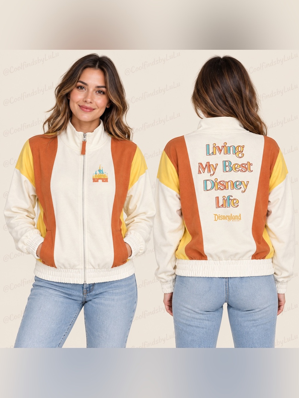 NWOT Disney 'Living My Best Disney Life' Cream Colorblock Jacket